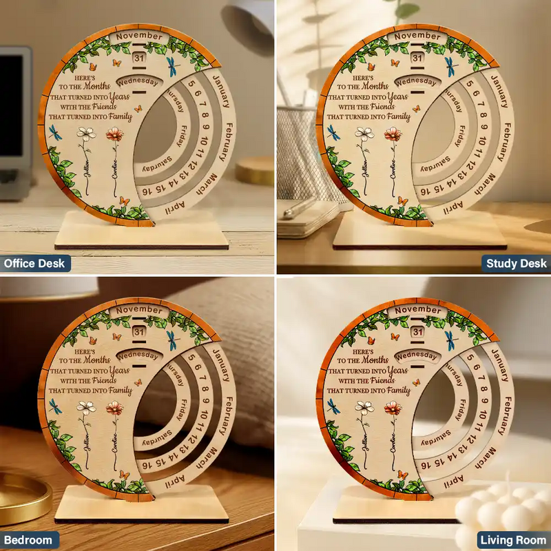 Gift For Bestie,Christmas,Love - Friends That Turned Into Family Birth Flower Bestie - Personalized Spinning Perpetual Desk Calendar