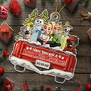 Dog Lovers,Christmas,Funny,Pet Lovers,Dog Couple,Gift For Couples - Happy Pawsliday Couple With Dogs Cats - Personalized Custom Shaped Acrylic Ornament