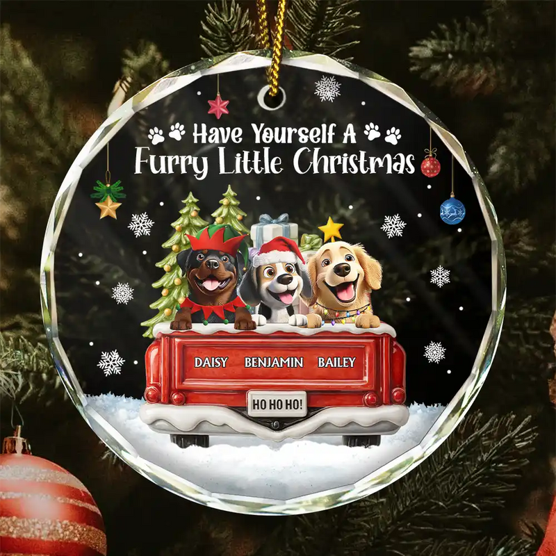 Dog Lovers,Christmas,Funny,Pet Lovers - Have Yourself A Furry Little Christmas - Personalized Circle Glass Ornament