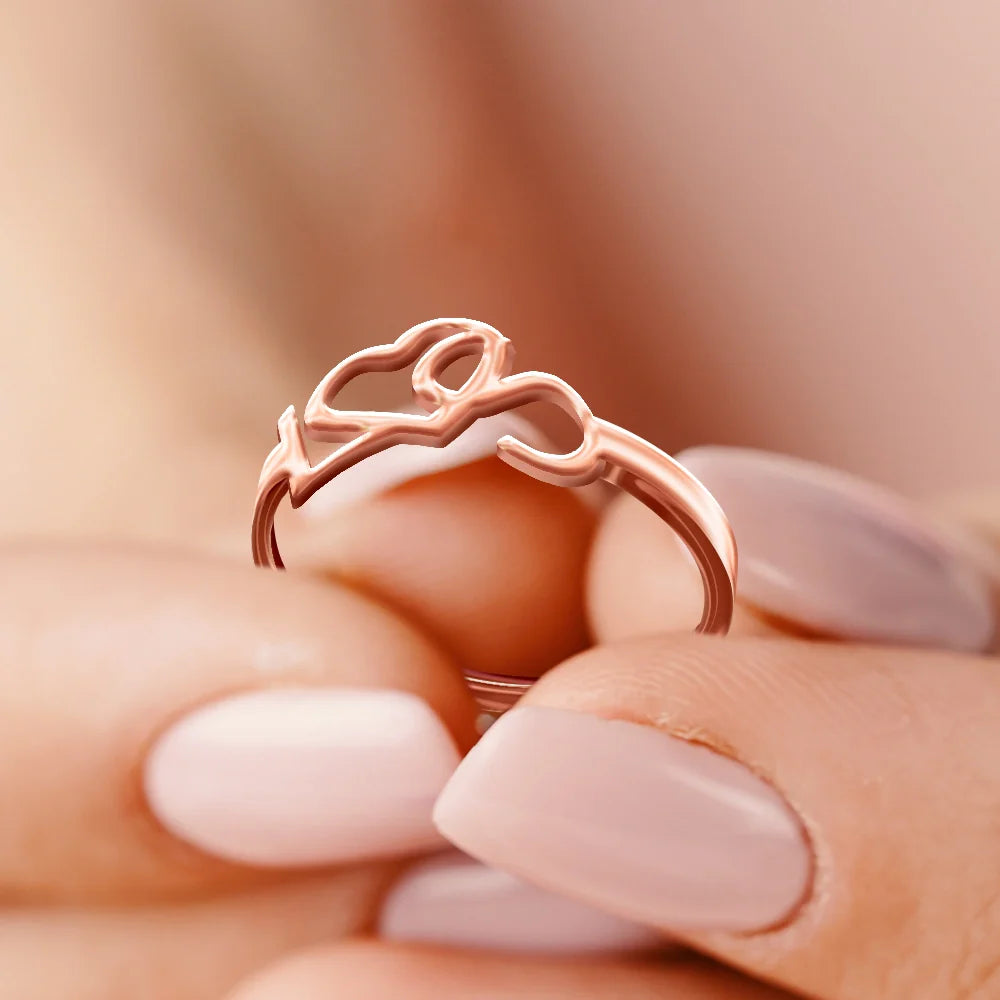 Gift For Couples,Gift For Husband,Gift For Wife,Gift For Boyfriend,Gift For Girlfriend,Gift For Sibling,Gift For Sisters,Gift For Bestie - Heart Binding Name Initials - Personalized Custom Shaped Ring