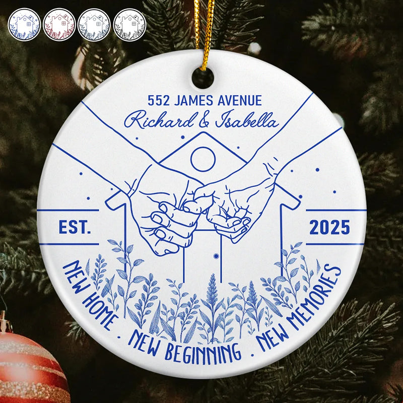 Gift For Couples,Gift For Husband,Gift For Wife,Christmas,Love - Holding Hands New Home New Beginning - Personalized Circle Ceramic Ornament