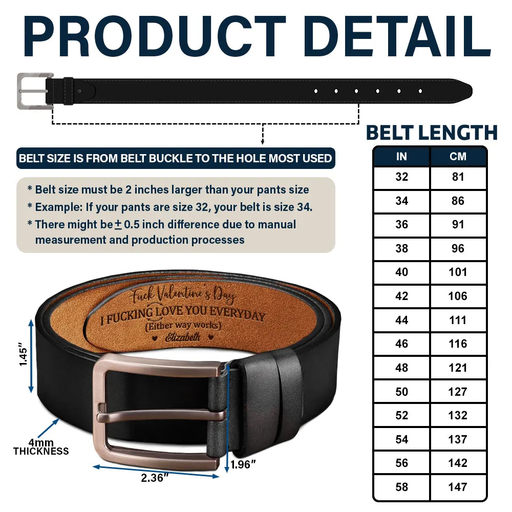 Gift For Couples,Gift For Husband,Gift For Boyfriend,Funny - I Love You Everyday Couple - Personalized Engraved Leather Belt
