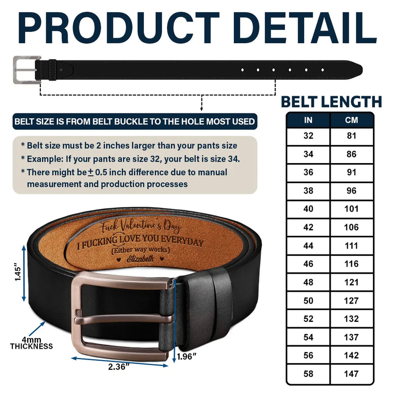 Gift For Couples,Gift For Husband,Gift For Boyfriend,Funny - I Love You Everyday Couple - Personalized Engraved Leather Belt