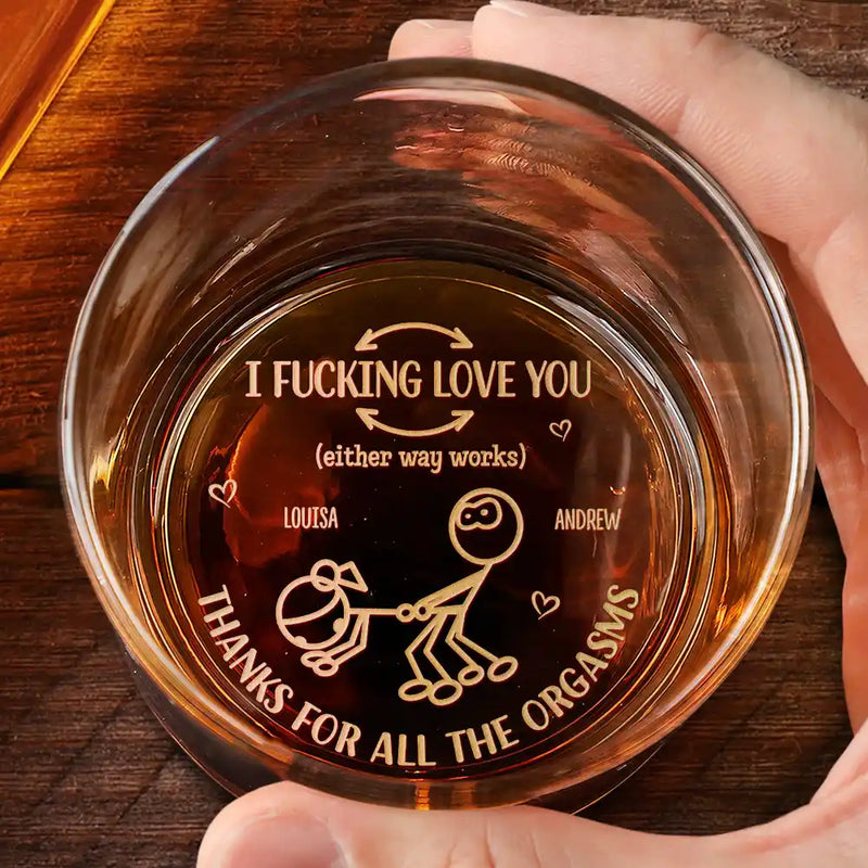 Gift For Couples,Gift For Husband,Gift For Wife,Gift For Boyfriend,Gift For Girlfriend,Funny - I Love You Thanks For All The Orgasms - Personalized Engraved Whiskey Glass