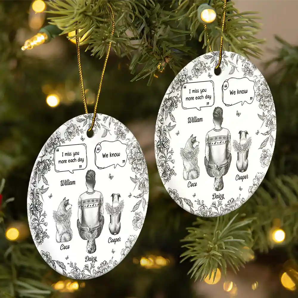 Sad, Memorial, Christmas, Dog Lovers, Pet Lovers, Cat Lovers, Dog Mom - I Miss You Memorial Dog Cat Toile - Personalized Circle Ceramic Ornament
