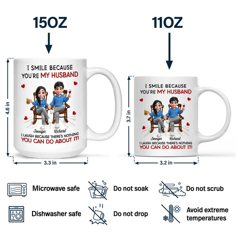 Gift For Couples,Gift For Husband,Gift For Wife,Gift For Women,Gift For Men,Happy - I Smile Because You Are My Husband - Personalized Mug