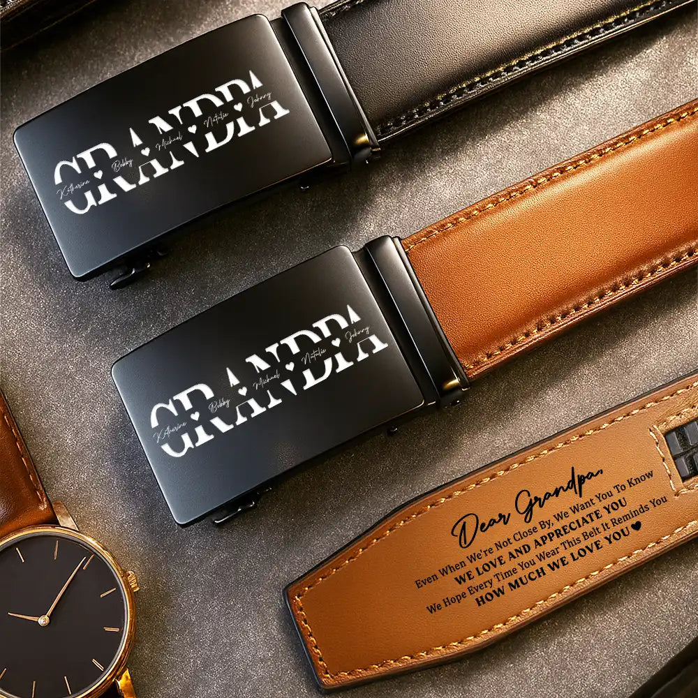 Dad - Children, Grandpa - Grandkids, Gift For Men, Gift For Grandpa, Gift For Father - It Reminds You How Much We Love You Dad Papa - Personalized Leather Belt With Engraved Buckle