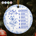 Gift For Yourself,Gift For Women,Happy,Christmas,Christian - God Says I Am Name Letter In Bible Toile De Jouy Flower - Personalized Circle Ceramic Ornament