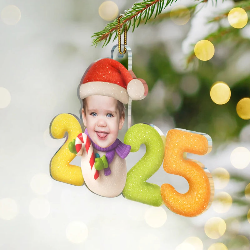 New baby,New Mom,New Dad,Funny,Parents,Gift For Kids,Gift For Grandkids,Cousin - Custom Photo Sweet Candy Snowman Funny Baby First Christmas - Personalized Custom Shaped Acrylic Ornament