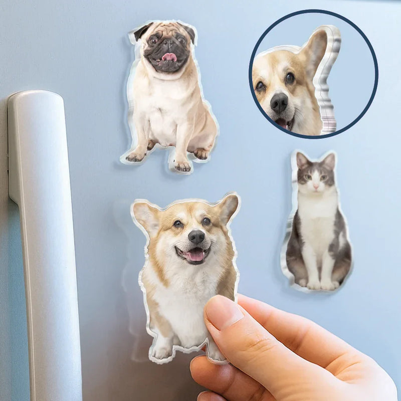 Custom Photo Cute Dog And Cat Gift For Pet Lovers - Personalized Acrylic Fridge Magnet