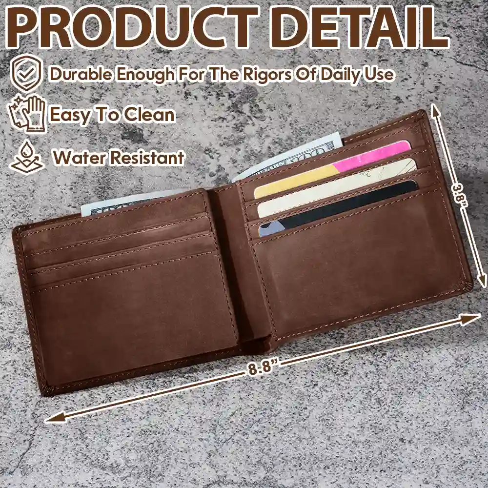 Gift For Grandpa, Gift For Father, Happy, Gift For Men, Stick Figure - This Grandpa Dad Belongs To Kids Pet - Personalized Leather Wallet