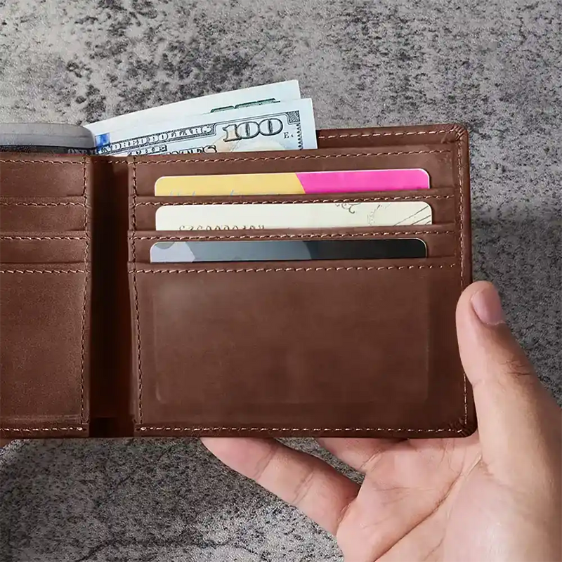 Gift For Grandpa, Gift For Father, Happy, Gift For Men, Stick Figure - This Grandpa Dad Belongs To Kids Pet - Personalized Leather Wallet