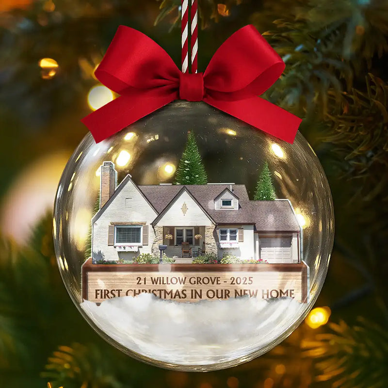 Custom Photo First Christmas In Our New Home - Personalized 3D Acrylic Ball Ornament