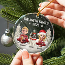 Happy, Gift For Couples, Gift For Husband, Gift For Wife, Parents, Family, Dog Lovers, Cat Lovers, Pet Lovers - Family Kid Cat Dog - Personalized Circle Glass Ornament