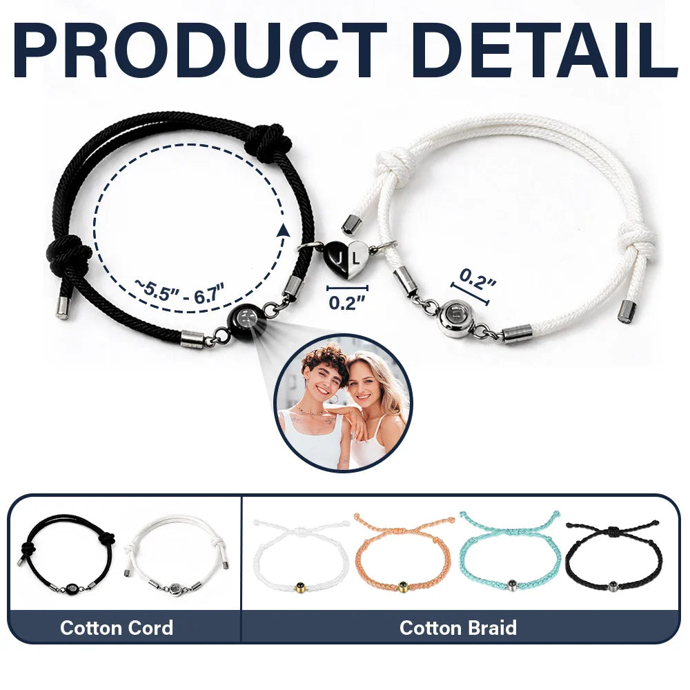 Happy,Gift For Bestie,Old Best friends,Gift For Sisters - Custom Photo Besties Sisters Forever - Personalized Photo Projection Bracelet Magnetic Initial