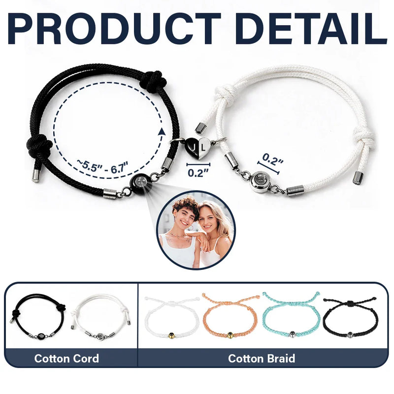 Happy,Gift For Bestie,Old Best friends,Gift For Sisters - Custom Photo Besties Sisters Forever - Personalized Photo Projection Bracelet Magnetic Initial