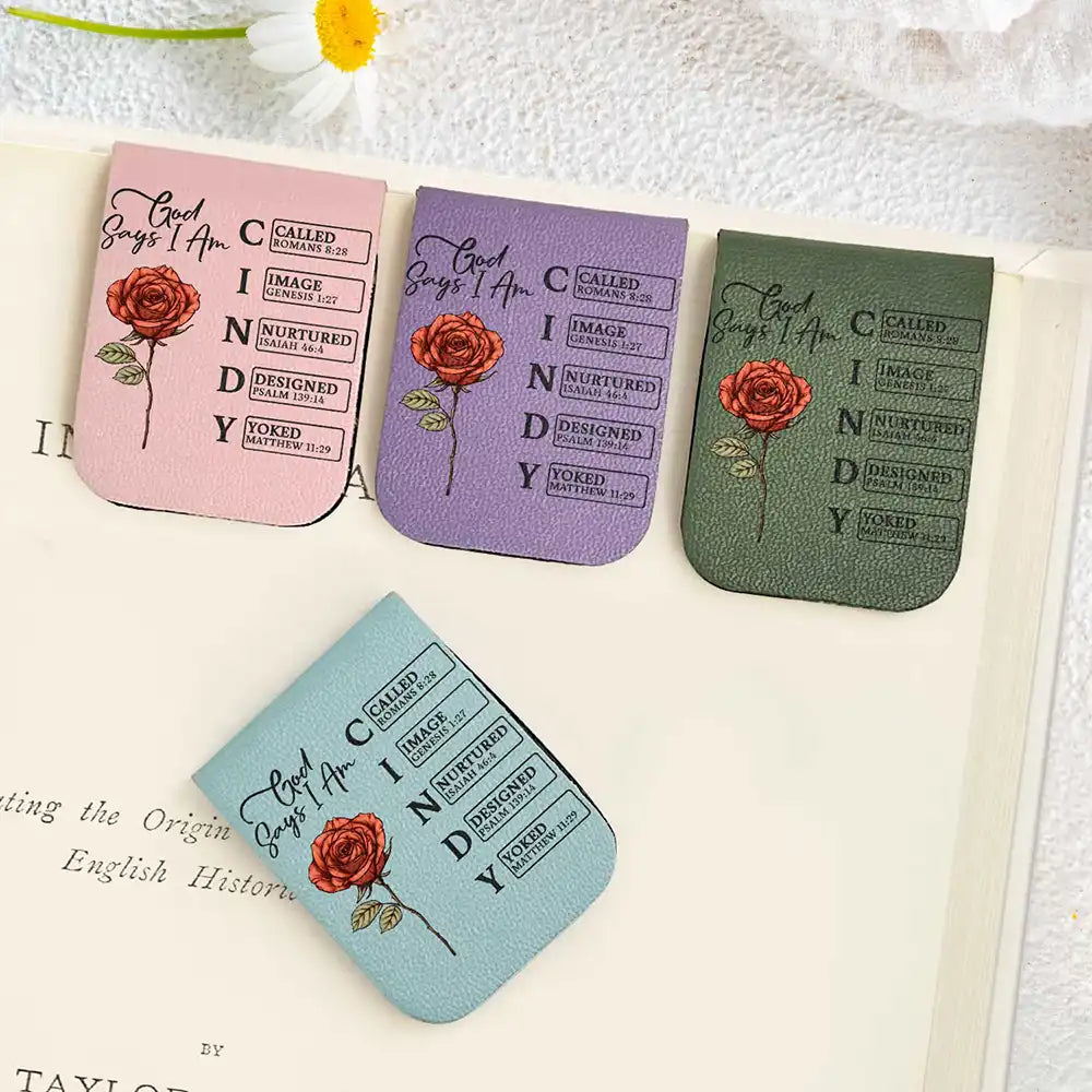 God Says I Am Bible Bookmark - Personalized Leather Magnetic Bookmark
