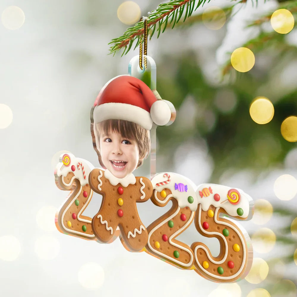 New baby,New Mom,New Dad,Funny,Parents,Gift For Kids,Gift For Grandkids - Custom Photo Gingerbread Funny Baby First Christmas - Personalized Custom Shaped Acrylic Ornament
