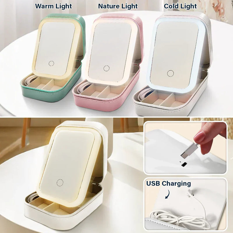 Gift For Yourself,Gift For Women,Happy,Gift For Men - Birth Month Flower Watercolor Blooming In Love - Personalized Makeup Box With LED Mirror