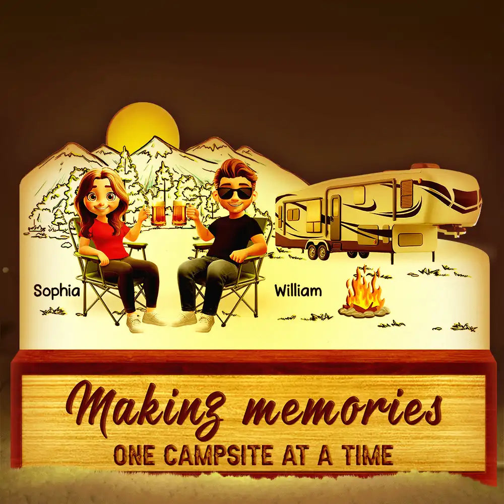 Camping,Campsite,Gift For Couples,Happy,Gift For Husband,Gift For Girlfriend,Gift For Boyfriend,Gift For Wife - Making Memories One Campsite 3d Couple - Personalized Custom Shaped Light Box