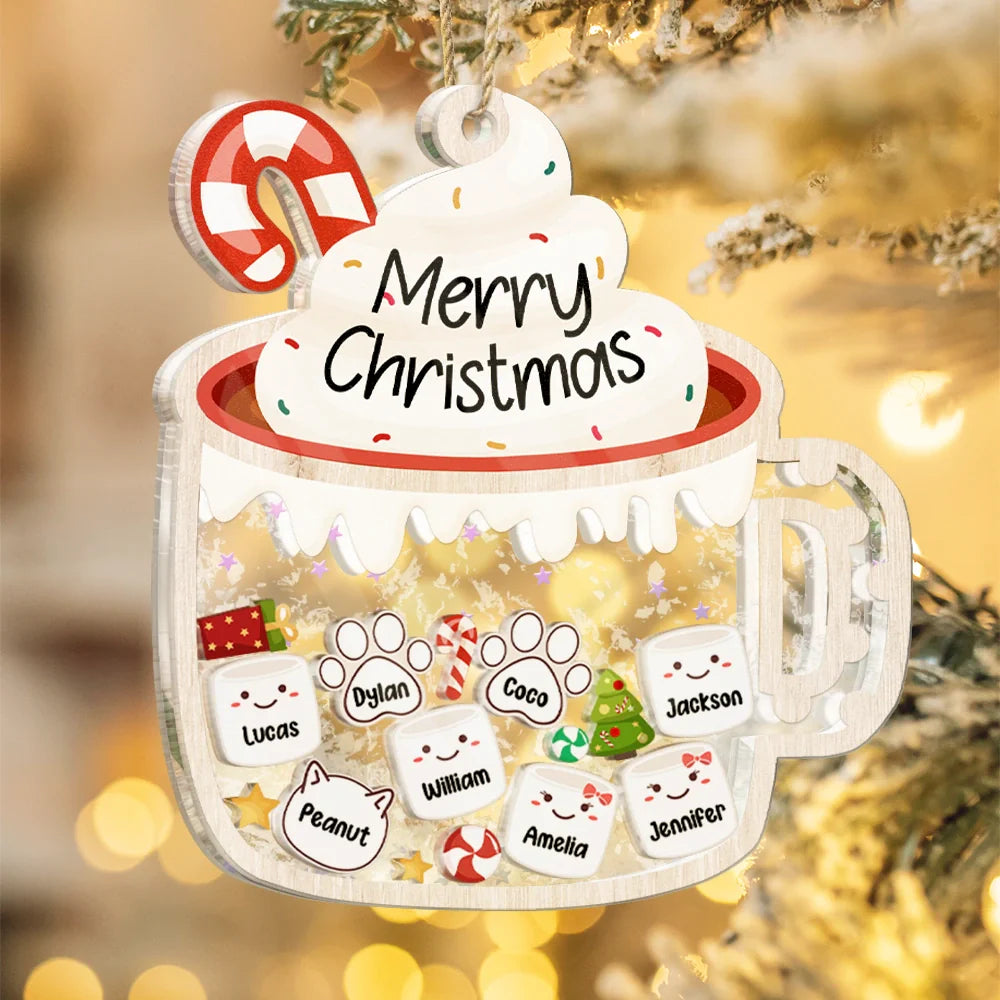 Christmas, Family, Happy - Marshmallows Family Cute Keepsake - Personalized 3-Layered Acrylic Shaker Ornament