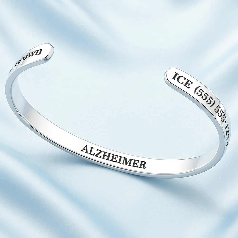 Gift For Yourself,Gift For Women,Gift For Men - Medical ID Health Condition - Personalized Bangle Bracelet Cuff