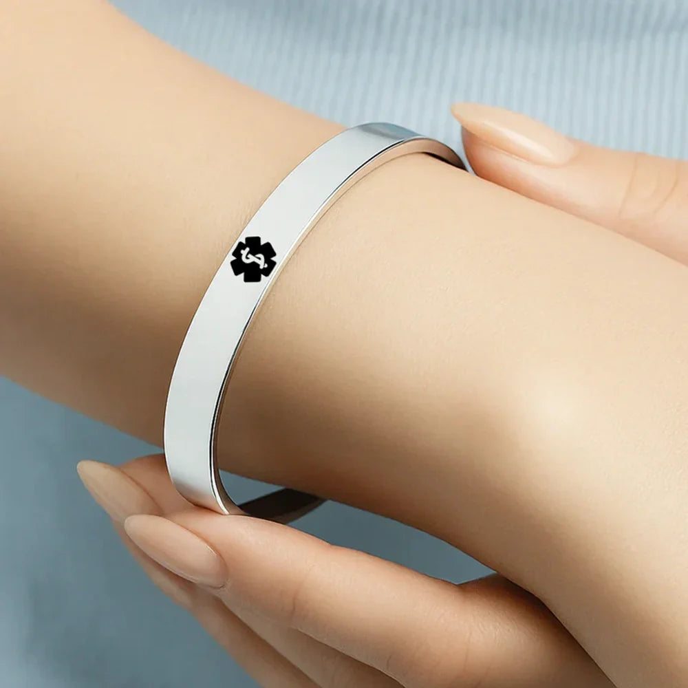 Gift For Yourself,Gift For Women,Gift For Men - Medical ID Health Condition - Personalized Bangle Bracelet Cuff