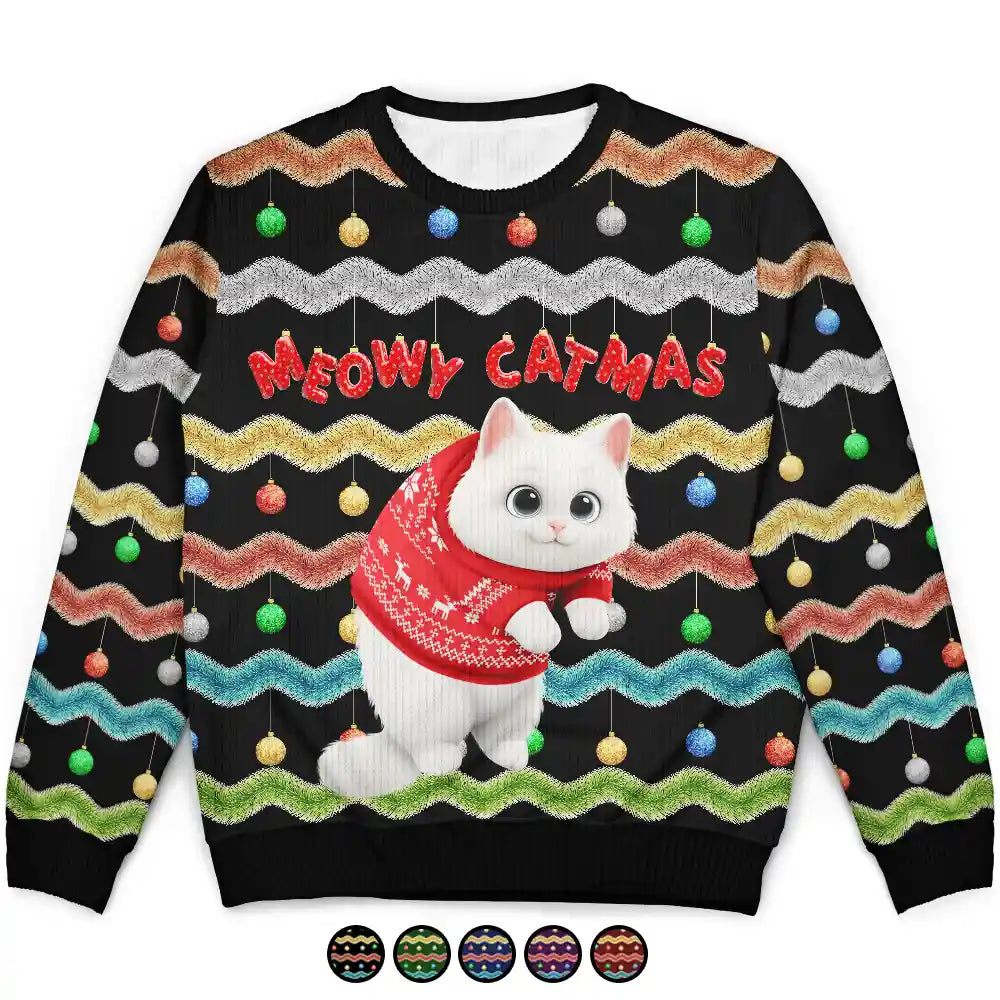 Meowy Catmas 3D Effect Hanging Cat Fun Tinsel - Personalized Unisex Ugly Sweater