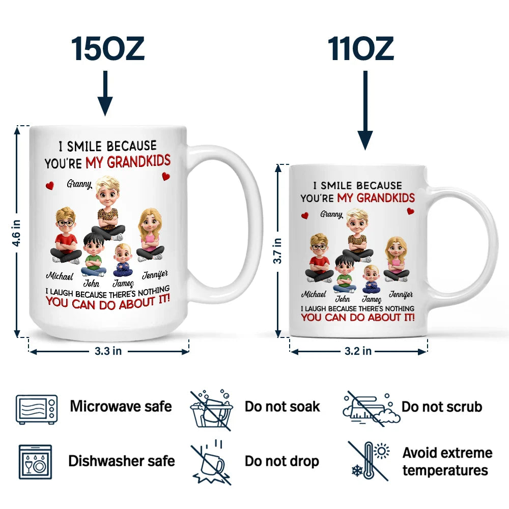 Gift For Son,Dad - Sons,Gift For Daughter,Gift For Grandkids,Happy,Mom - Daughters (Adult),Mom - Daughters (Young),Grandma - Grandkids - Mom Grandma I Smile Because You Are My Daughters Sons Grandkids - Personalized Mug