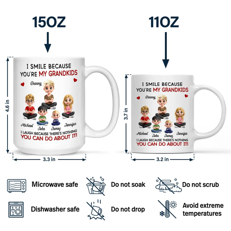 Gift For Son,Dad - Sons,Gift For Daughter,Gift For Grandkids,Happy,Mom - Daughters (Adult),Mom - Daughters (Young),Grandma - Grandkids - Mom Grandma I Smile Because You Are My Daughters Sons Grandkids - Personalized Mug