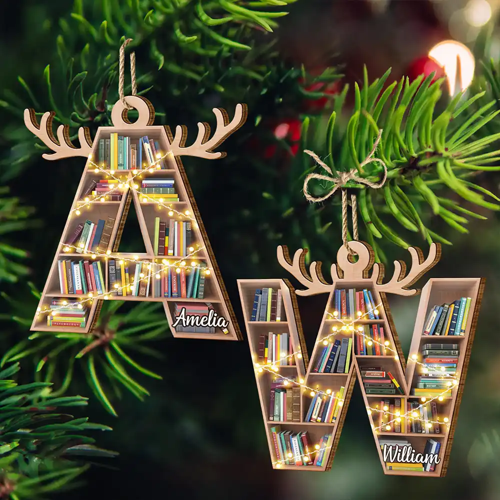 Monogram Letter Bookish Keepsake - Personalized Custom Shaped Wooden Ornament