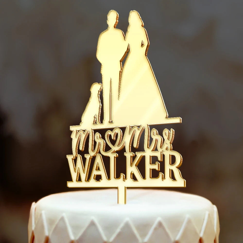 Wedding Anniversary, Pet Lovers, Pet Couple, Happy - Mr & Mrs Pet Couple Wedding - Personalized Cake Topper