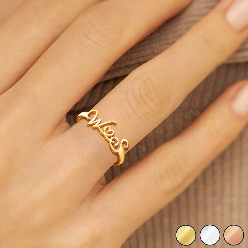 Gift For Wife,Gift For Girlfriend,Gift For Yourself,Gift For Women,Gift For Sibling,Gift For Sisters,Gift For Bestie,Love,Gift For Mother,Gift For Grandma - Multiple Initials With Heart - Personalized Custom Shaped Ring