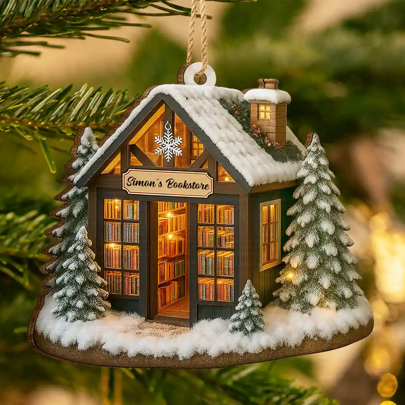 Christmas,Reading,Gift For Yourself,Happy - My Bookstore Book Corner - Personalized Custom Shaped Wooden Ornament