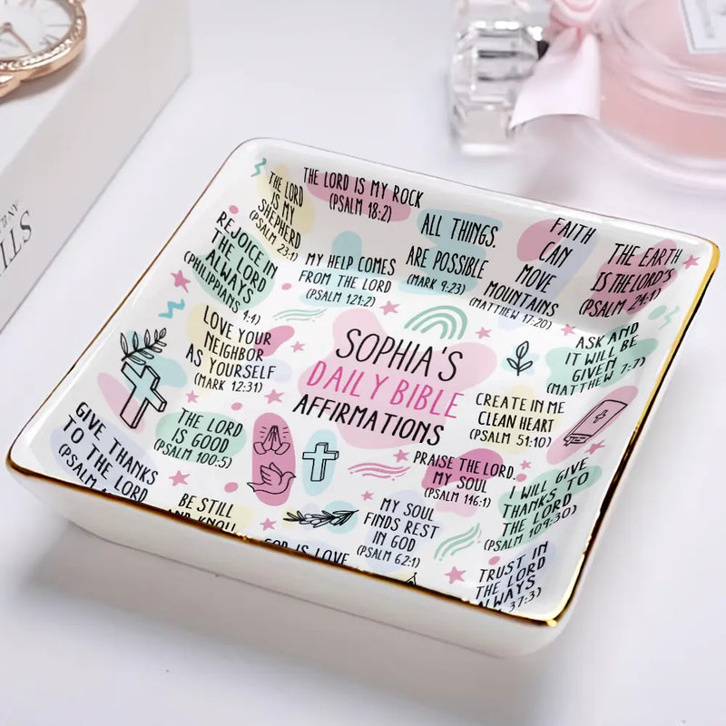 Top Market,Love,Gift For Yourself,Gift For Women,Gift For Men,Christian - My Daily Bible Affirmations - Personalized Ring Dish