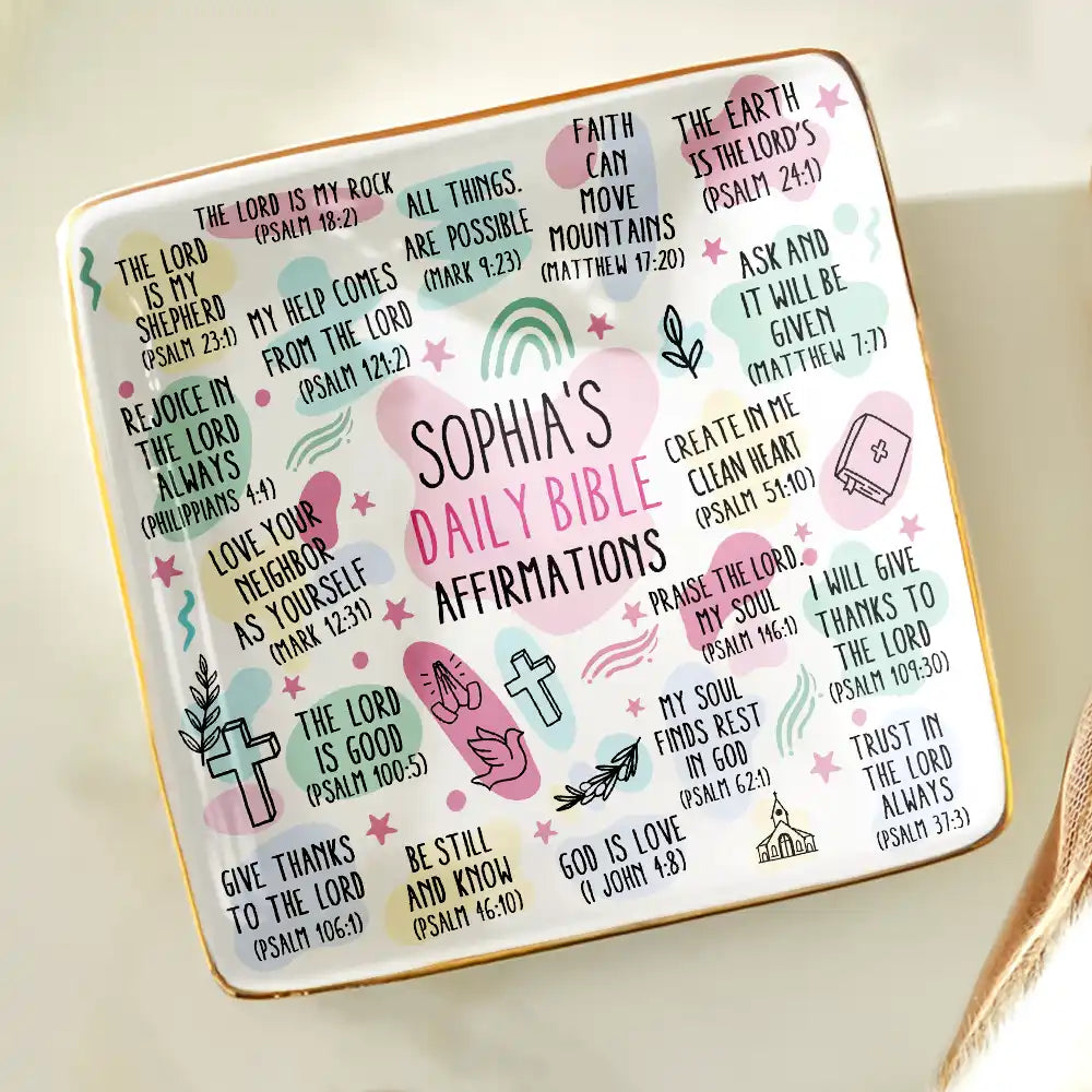 Top Market,Love,Gift For Yourself,Gift For Women,Gift For Men,Christian - My Daily Bible Affirmations - Personalized Ring Dish