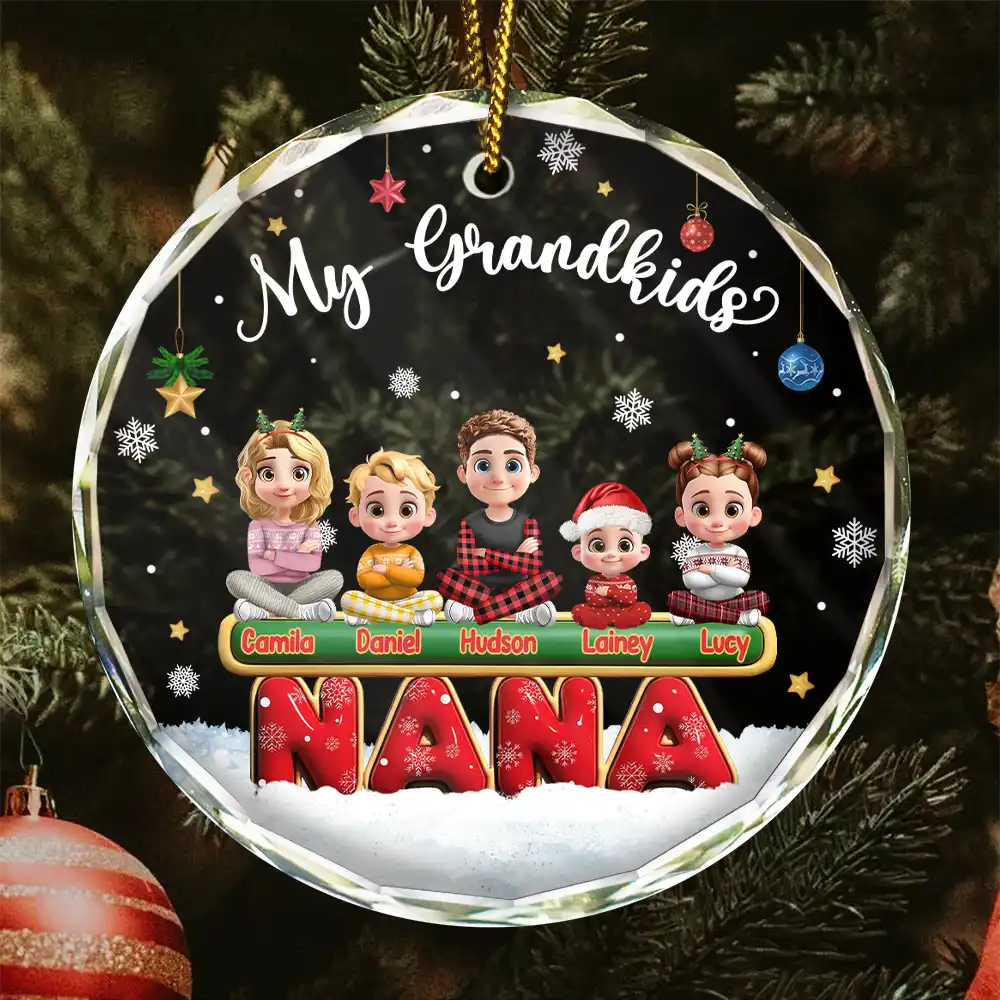 Gift For Grandparents, Parents, Christmas, Happy - My Grandkids Our Kids 3D Effect - Personalized Circle Glass Ornament