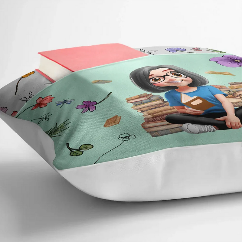 Top Market,Reading,Gift For Yourself,Gift For Women,Happy - My Reading Pillow Reading Girl With Birth Month Flower - Personalized Pocket Pillow