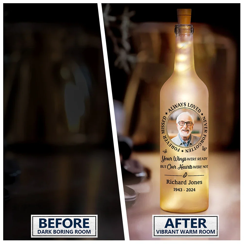 Memorial - Custom Photo Memorial Always Loved Never Forgotten - Personalized Bottle Light