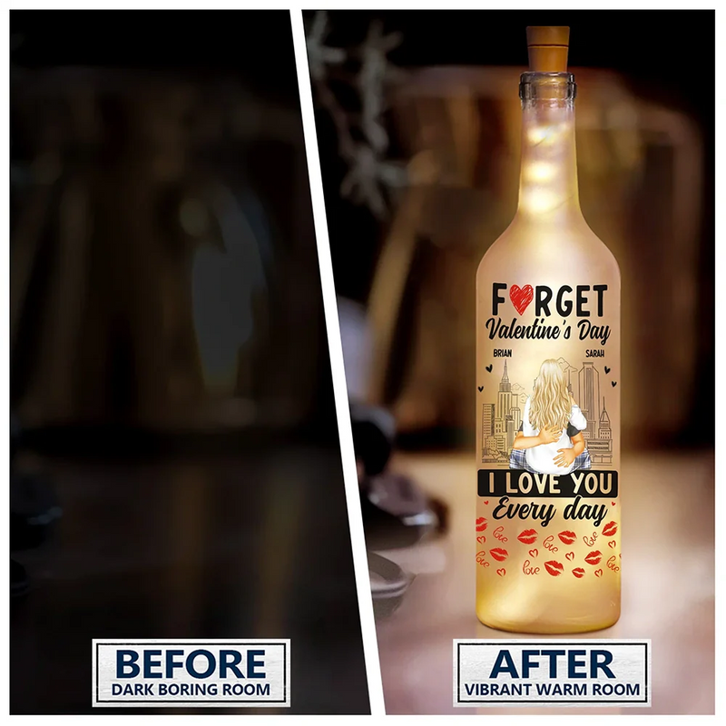 Gift For Couples, Gift For Wife, Gift For Husband, Gift For Boyfriend, Gift For Girlfriend - I Love You Everyday - Personalized Bottle Light
