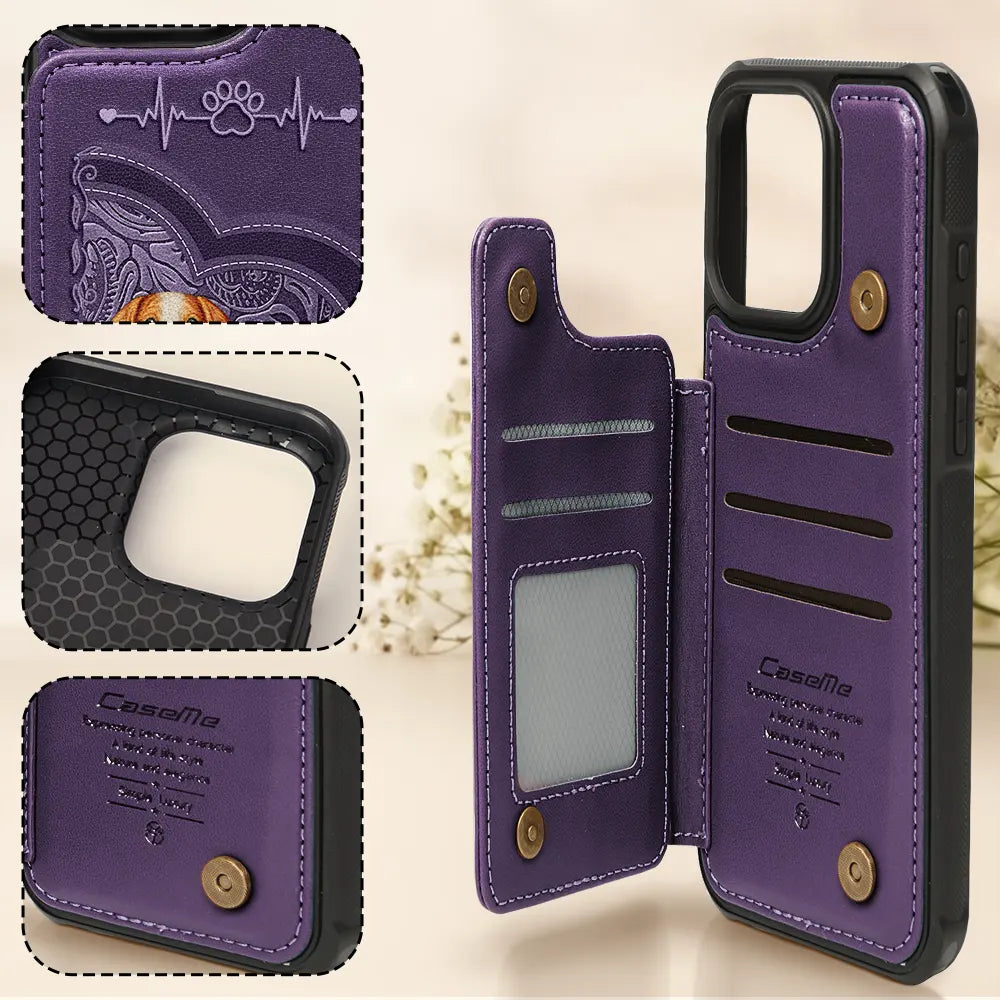 Dog Lovers, Dog Mom - Cute Dogs And Cats Aesthetic Pattern - Personalized Leather Flip Wallet Phone Case