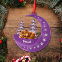 Dog Lovers,Dog Mom,Dog Dad,Pet Lovers,Pet Mom,Pet Dad,Happy,Christmas - 3D Effect Dog Lying On The Moon Printed Gemstones Art - Personalized Metal Ornament