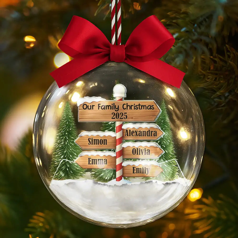 Family, Christmas, Happy - North Pole Family Name - Personalized 3D Acrylic Ball Ornament