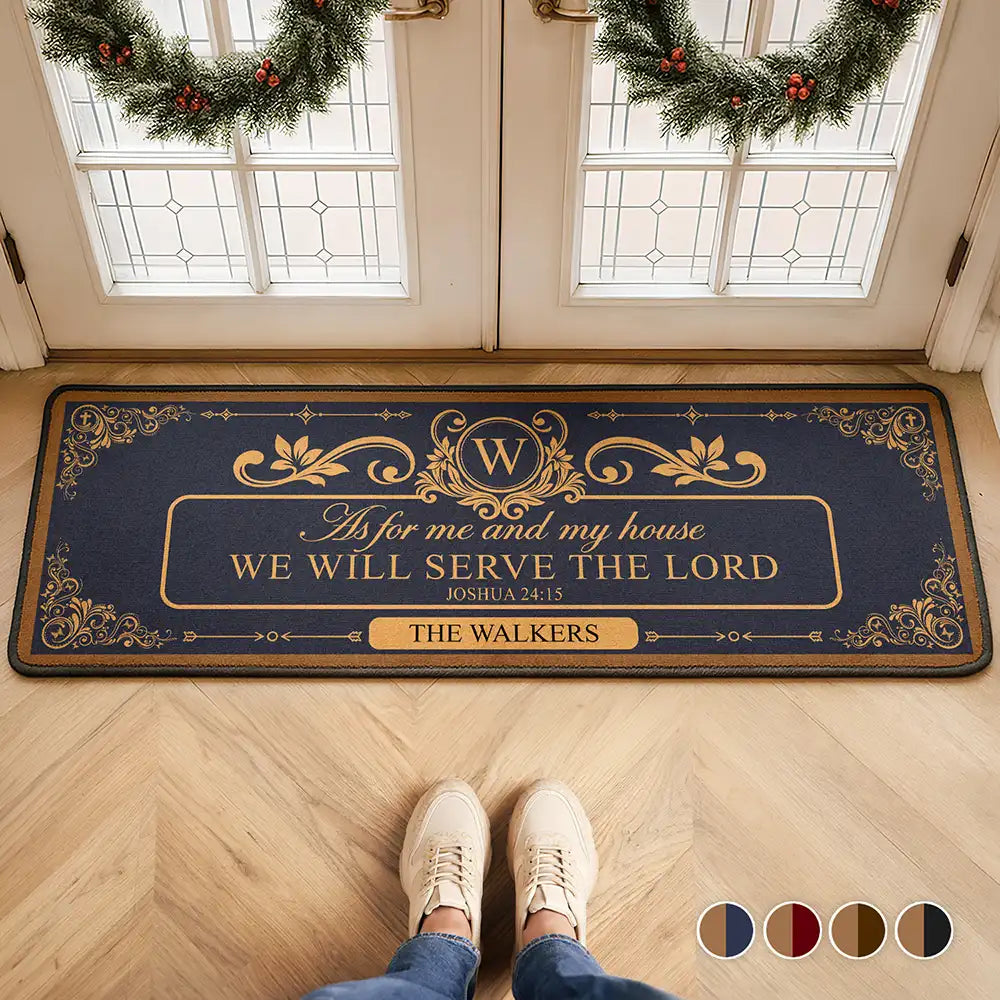 Our Family Will Serve The Lord - Personalized Runner Rug