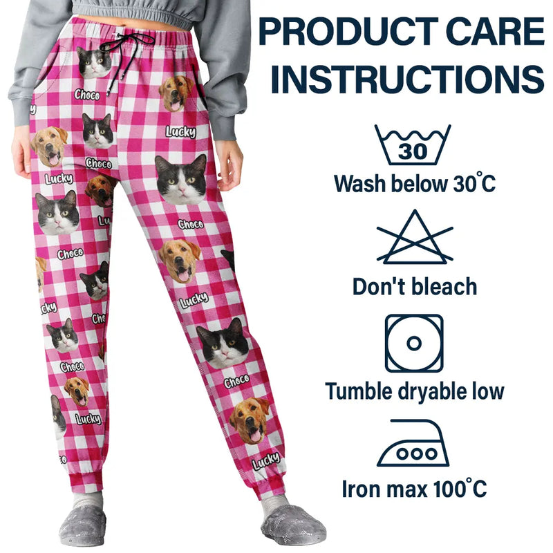 Pet Lovers, Dog Lovers, Cat Lovers - Custom Photo Funny Pet Human Face Plaid Pattern - Personalized Pajama Pants