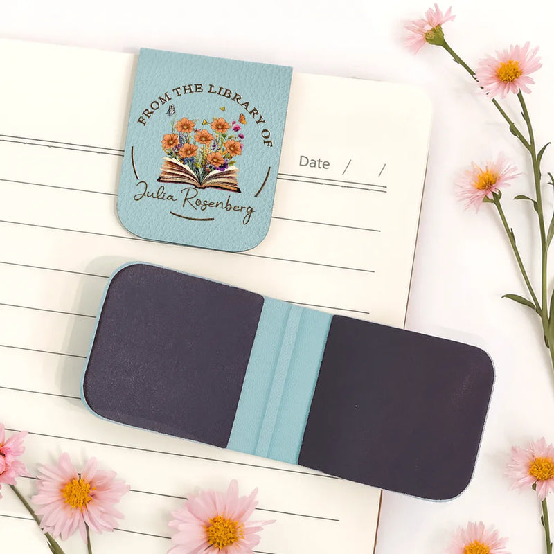 Reading,Gift For Yourself,Happy - From The Library Of, Gift For Book Lovers - Personalized Leather Magnetic Bookmark