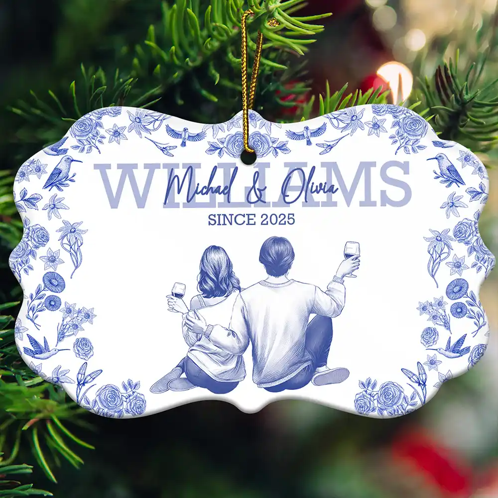 Gift For Couples,Gift For Husband,Gift For Wife,Married ,Love,Christmas - Toile De Jouy Married Couple - Personalized Medallion Ceramic Ornament