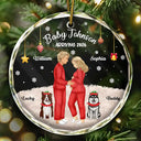 New Dad,New baby,New Mom,Christmas,Pet Lovers,Pet Couple,Happy - Expecting Parents Baby Arriving Dog Parents To Human Parents - Personalized Circle Glass Ornament