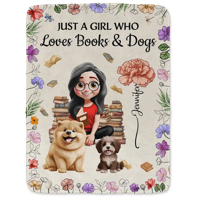 Reading, Pet Lovers, Cat Lovers, Happy - Reading Girl Who Loves Books & Pets Birth Month Flower - Personalized Fleece Blanket, Sherpa Blanket