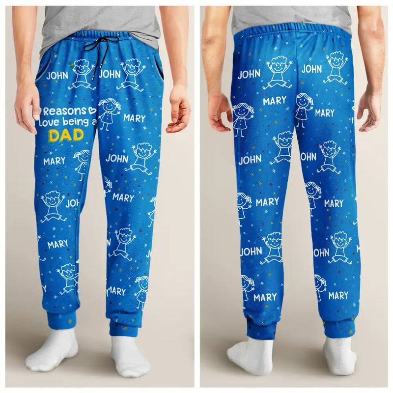 Gift For Grandpa,Gift For Father,Funny,Stick Figure - Reasons I Love Being Papa Stick Figures - Personalized Pajama Pants